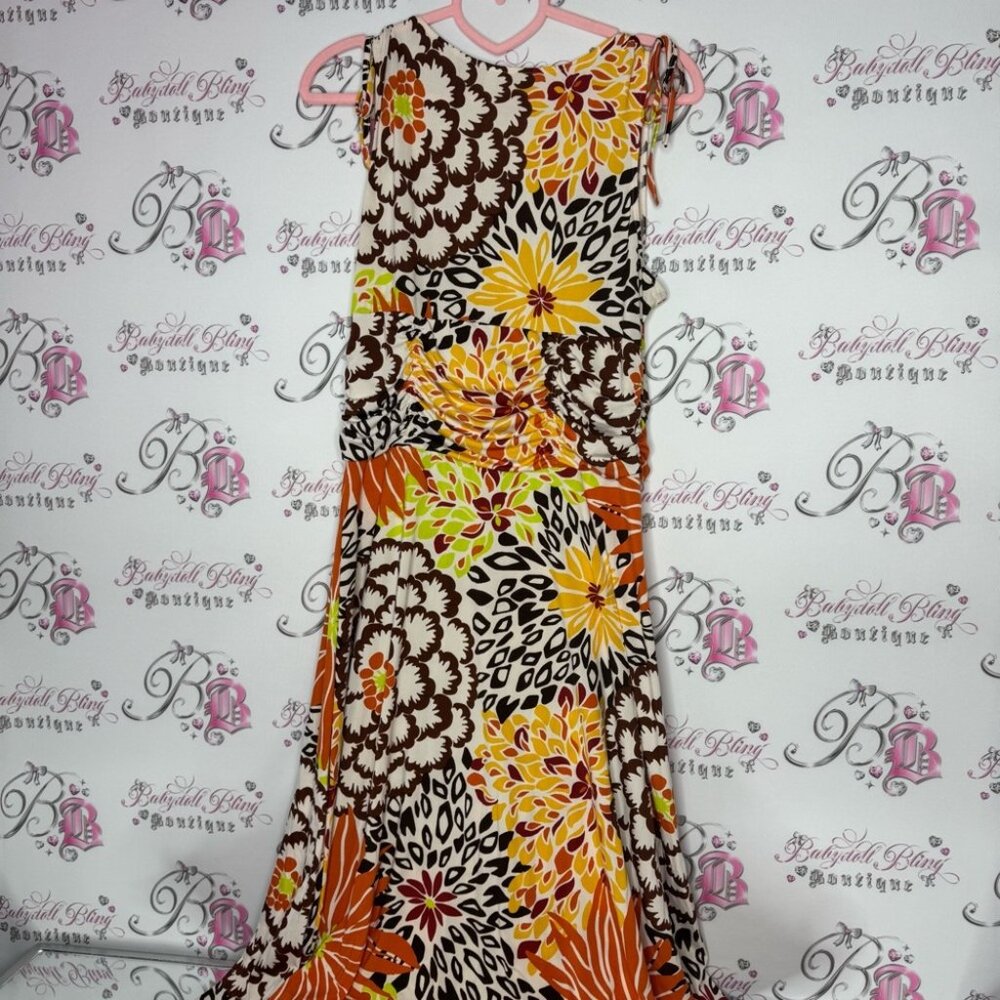 Floral dress cinching ribbon 🎀 tie shoulder stretchy slinky flowers hippie - Picture 12 of 12